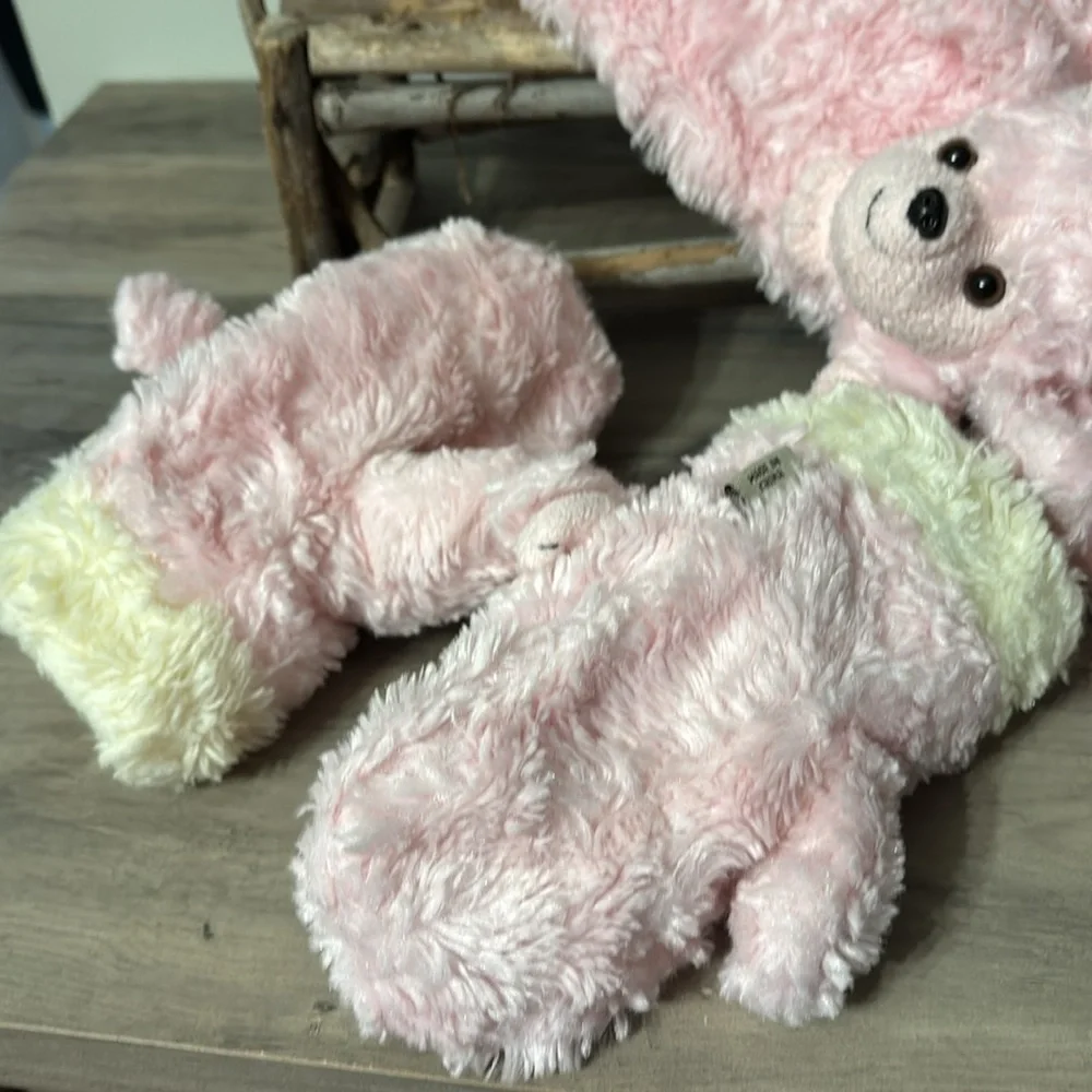 PRE OWNED VINTAGE BESTEVER PINK FAUX FUR GIRL'S POODLE SCARF AND POODLE MITTENS